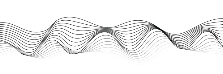 Abstract wave element for design. Digital frequency track equalizer. Stylized line art background. Vector illustration. Wave with lines created using blend tool. Curved wavy line, smooth stripe. © Irfan