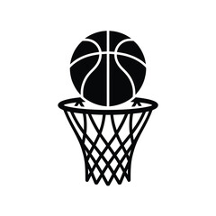 A black silhouette of a basketball going through a hoop © Esrat