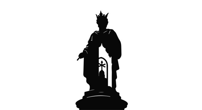 Statue of a king standing tall with a crown represents historical power and leadership in this minimalist black silhouette.
