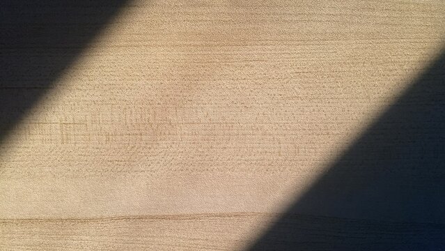 Natural wood grain texture with diagonal sunlight shadows