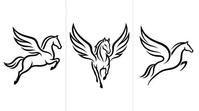 Three Vector Graphics Of Mythical Winged Pegasus Horses