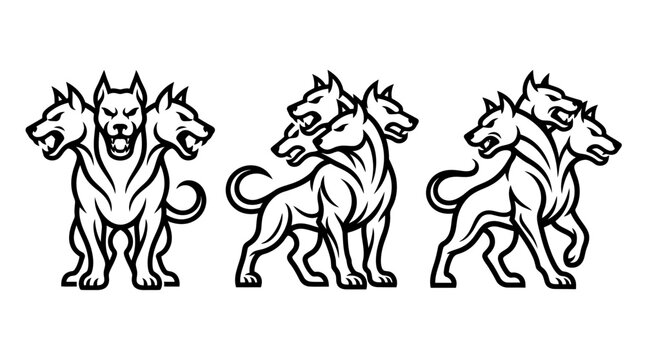 Cerberus Mythical Three-Headed Dog Icon Set