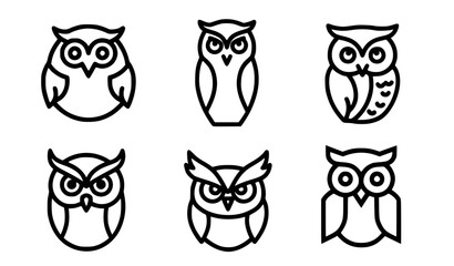 Fototapeta premium Cute owl icon set six different styles black white vector