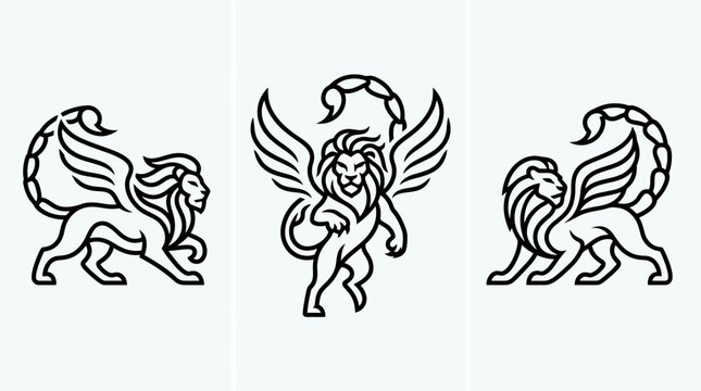 Winged Lion Scorpions in a Monoline Style Design