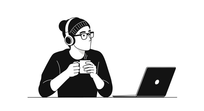 A remote professional enjoys a coffee break, relaxing away from the screen