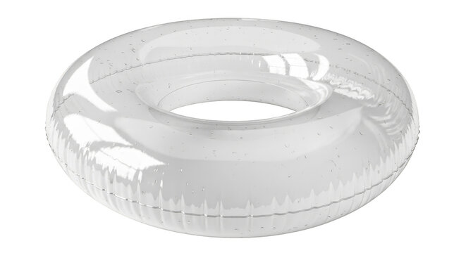 A clear inflatable swimming ring floats on a white surface, ready for pool fun.