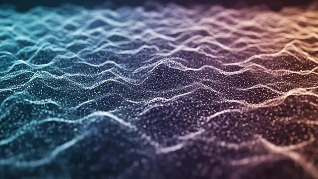 Abstract digital wave pattern with connecting dots and lines in a gradient color scheme