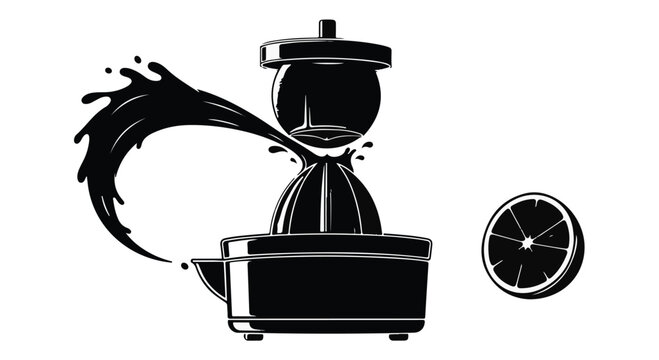 Citrus juicer extracts fresh juice from a halved lemon as a dynamic liquid splash emerges from the mechanism.
