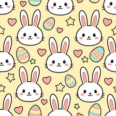 Obraz premium Easter day celebration with cute cartoon bunnies and decorated eggs