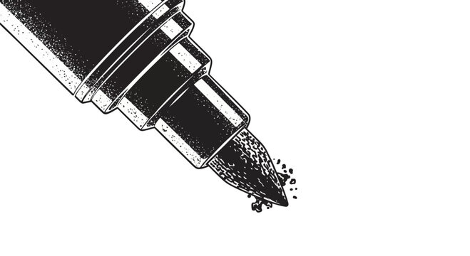 Close-up of a black marker pen tip drawing dots on white background