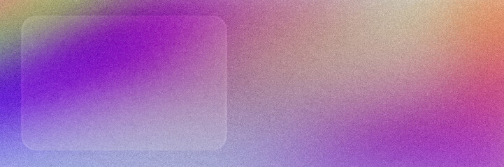 Fototapeta premium Vibrant violet, gold, and pink tones blend through a grainy gradient with a translucent rounded panel, perfect for creative event graphics, posters, or bold digital branding.