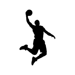 Solid basketball player slam dunk mid air powerful athletic motion Vector illustration © Roni