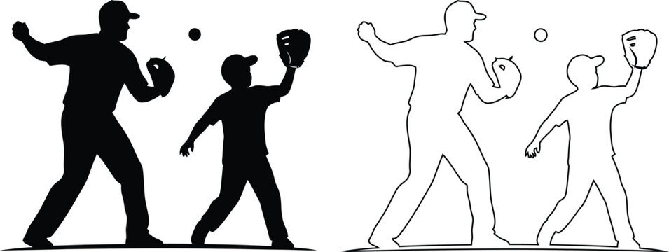 Baseball Players Catching And Throwing Ball In Action Sequence