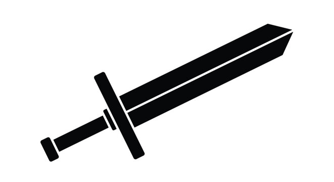 Powerful silhouette of a medieval broadsword tilted at an angle represents strength, combat, and historical fantasy adventures.