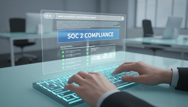 Businessman working on SOC 2 compliance.