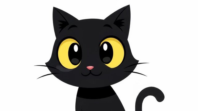 Adorable Black Kitten - Big Eyes, Playful Glance, Cartoon Animation.