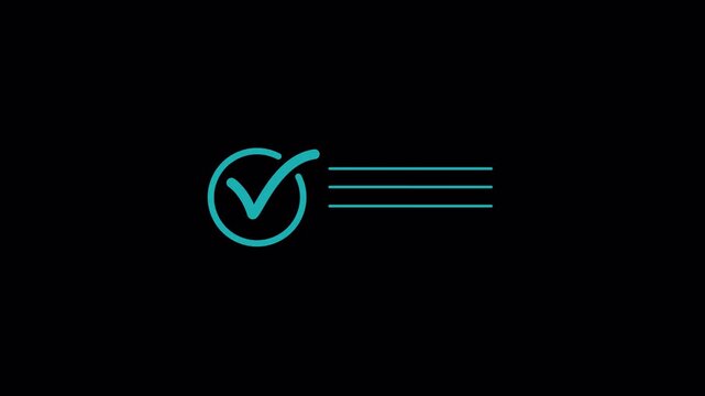Minimalist checklist illustration with check marks and three text lines on a transparent background. Digital task management and survey completion interface element with alpha channel.