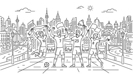 Fototapeta premium Soccer Fans Celebrating Victory in City Setting