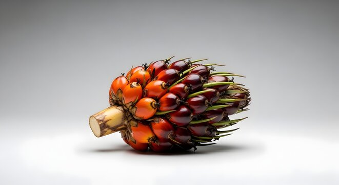 Tandan buah kelapa sawit segar terisolasi pada latar belakang abu-abu terang