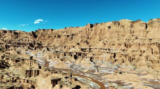 Slow Drone Pan Over Red Sandstone Formations, Xinjiang