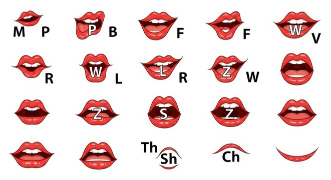 Artistic Depiction of Lip Shapes and Phonetics for Communication.