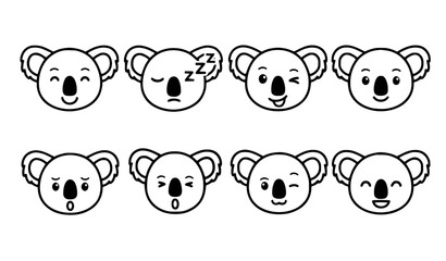Cute koala icon set six different styles black white vector © Mdsahag