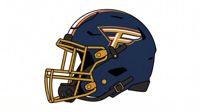 American Football Helmet Illustration with Golden Face Mask and Navy Blue Shell
