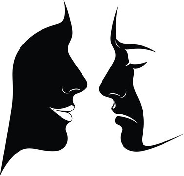 Devil and Angel Faces Side by Side Isolated on White