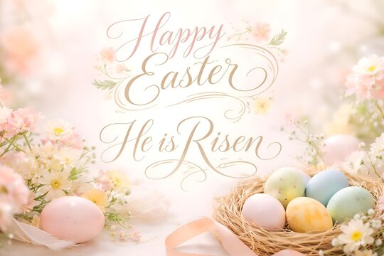 Easter Celebration with Eggs and Flowers