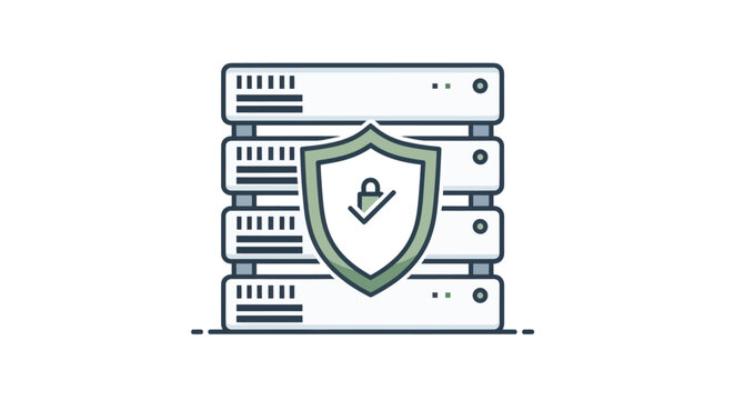 Server Rack Security Shield Icon: Data Protection and Cybersecurity Concept