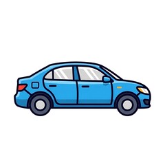 Obraz premium Blue Sedan Car Side View.