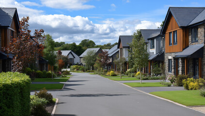 Obraz premium a photo of modern, traditional semi-detached houses in the newgrizedale new build development.