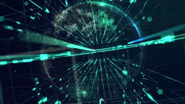 Abstract blue digital background with glowing particles and wave patterns representing technology and cyberspace