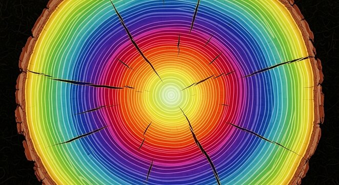 Colorful concentric circles with a bright central gradient transitioning to rainbow hues.