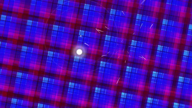 Geometric pattern of blue and magenta squares creating a pixelated grid design; abstract modern background with vibrant color blocks
