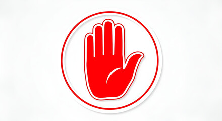 Obraz premium Bold red open hand gesture in a circular frame, universally symbolizing a clear stop, warning, or prohibition, promoting immediate awareness and caution