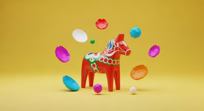 Dala Horse Figurine with Colorful Bubbles.