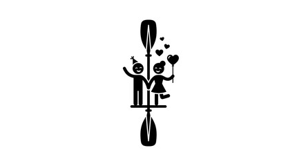 Fototapeta premium Happy Couple Paddleboarding with Hearts and Celebration