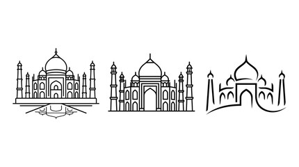 Naklejka premium Taj Mahal Line Art Set in Black and White