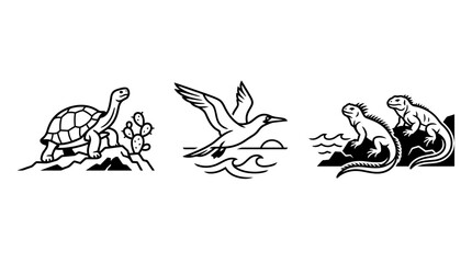 Fototapeta premium Galapagos Islands Wildlife Collection of Line Art Icons