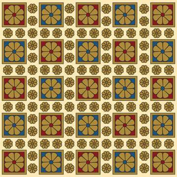 Ancient Assyrian Persian Floral Pattern Background with Geometric Rosettes