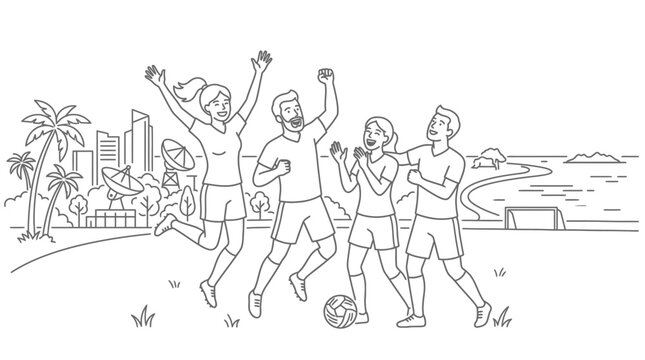 Soccer Team Celebrates Victory in Coastal City