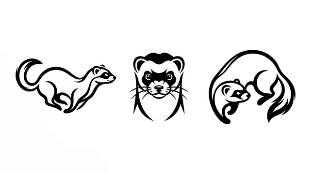 Ferret Line Art Set on White Background