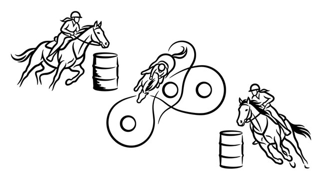 Barrel Racing Sequence Graphic in Black and White