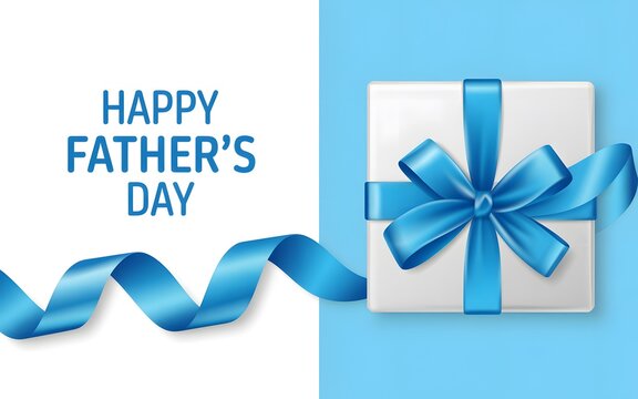 Father's Day Gift Box with Blue Ribbon and Text photo