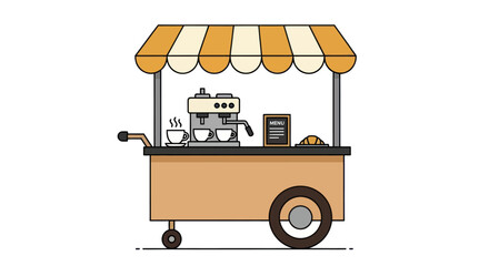 Vector illustration of a coffee cart with espresso machine, cups, and croissant © Djarum