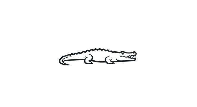 Minimalist Line Art of a Crocodile on a White Background
