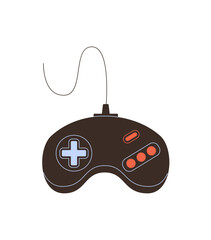 Retro vintage videogame gamepad cartoon sticker on white. Controller and joystick with classic play look. Ideal for any gamer with a love for video, game, and iconic retro fun, rendered in simple © Olga Teplova