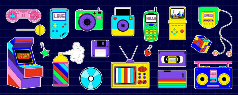 Cute y2k retro sticker icon cartoon. Nostalgia and vintage element meets pop style in this 90s and 2000s set. Bright shapes modern aesthetic, perfect for creative collection or bundle.