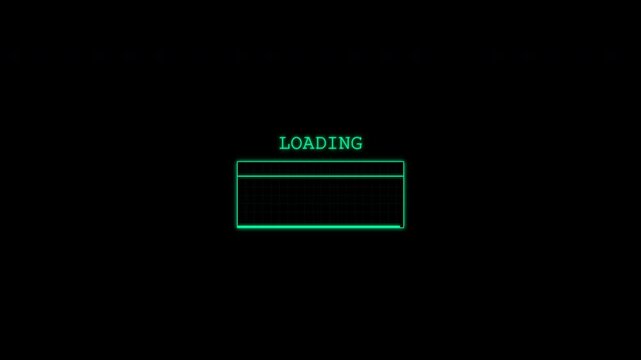 Minimalist Loading Screen with Green Progress Bar on Black Background